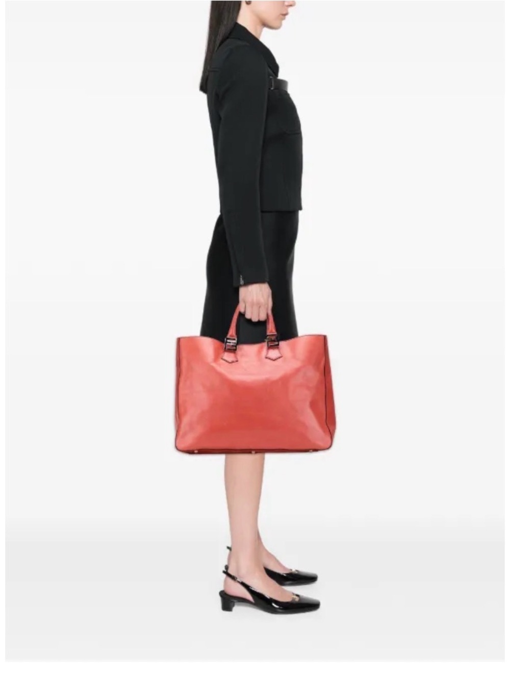 Fendi vintage Coral Red Leather Tote Bag